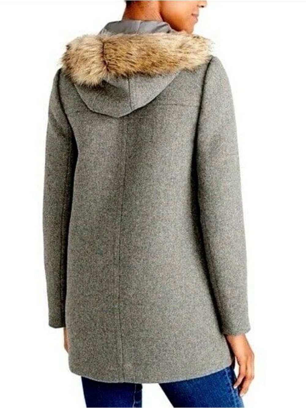 J. Crew Mercantile Gray Wool-Blend Faux Fur Hooded Pea Coat Womens Size 18 - Picture 2 of 14